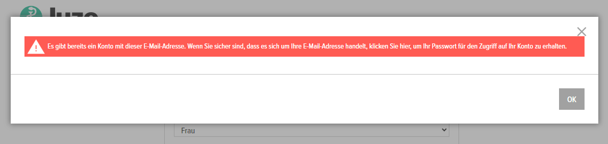 Konto erstellen - Fehler